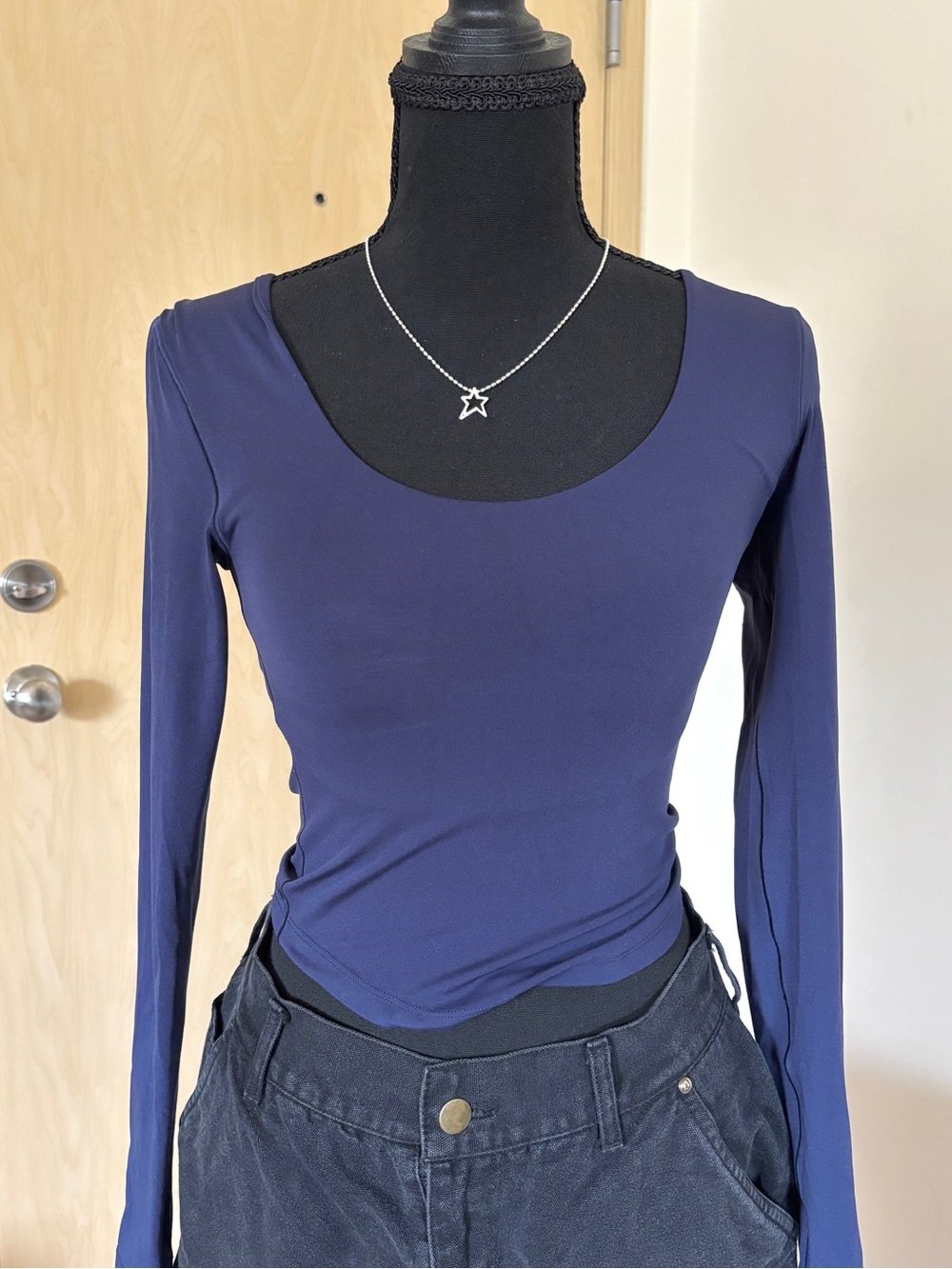 Aerie Offline Dark Blue Scoop Neck Workout Long Sleeve Top